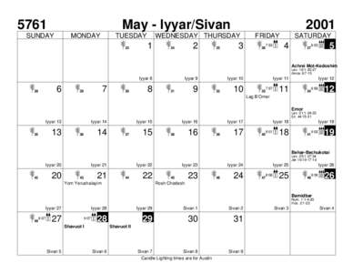 5761  May - Iyyar/Sivan SUNDAY