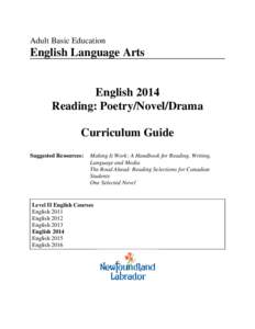 Adult Basic Education  English Language Arts English 2014 Reading: Poetry/Novel/Drama