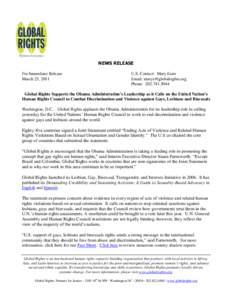 NEWS RELEASE For Immediate Release March 23, 2011 U.S. Contact: Mary Ester Email: [removed]