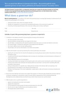 This is an extract from Welcome to Governance 6th Edition – the essential guide for newly appointed governors of state schools, published by the National Governors’ Association ©2014. The National Governors’ Assoc