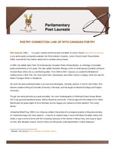 Parliamentary Poet Laureate POETRY CONNECTION: LINK UP WITH CANADIAN POETRY  Sina Queyras (1963 –