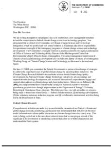 Letter reporting progress on new management structure to lead the comprehensive federal climate change science and technology program.