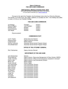 Staff Summary of October 20, 2010 Fish and Game Commission Meeting