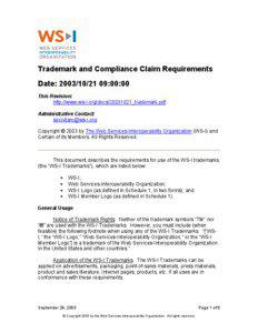 Trademark and Compliance Claim Requirements Date: [removed]:00:00 This Revision: