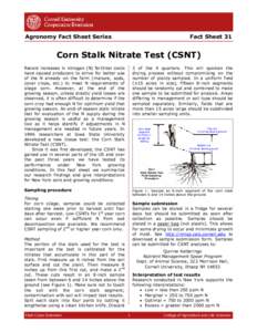 Agronomy Fact Sheet Series  Fact Sheet 31 Corn Stalk Nitrate Test (CSNT) Recent increases in nitrogen (N) fertilizer costs