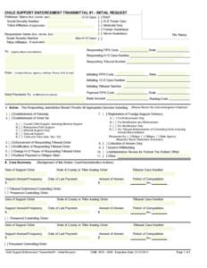 CHILD SUPPORT ENFORCEMENT TRANSMITTAL #1 - INITIAL REQUEST Petitioner: Name (first, middle, last) Social Security Number Tribal Affiliation (if applicable)  IV-D Case: [