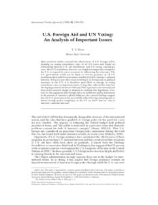 International Studies Quarterly, 199–210  U.S. Foreign Aid and UN Voting: An Analysis of Important Issues T. Y. WANG Illinois State University