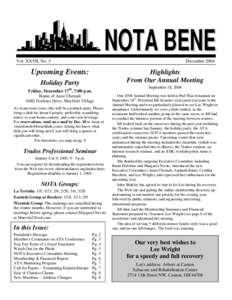 NOTA BENE Vol. XXVII, No. 5 DecemberUpcoming Events: