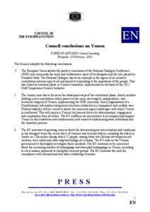 EN  COU CIL OF THE EUROPEA U IO  Council conclusions on Yemen