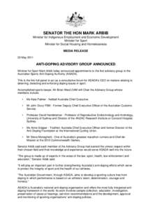 Microsoft Word - BDOC11[removed]Approved - ministerial media release - Advisory Group announcement - embargoed 23 May 2011.DOC