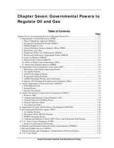 Chapter Seven: Governmental Powers to Regulate Oil and Gas Table of Contents Page Chapter Seven: Governmental Powers to Regulate Oil and Gas ....................................................... 7-1 A. Department of Na