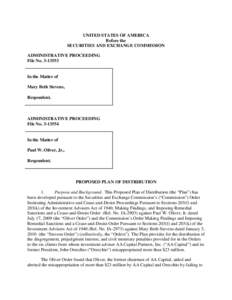 Proposed Plan of Distribution: Mary Beth Stevens and Paul W. Oliver, Jr.