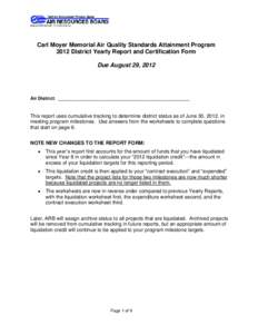 MSCD/ORCB/CMP_77 (REV[removed]Carl Moyer Memorial Air Quality Standards Attainment Program 2012 District Yearly Report and Certification Form Due August 29, 2012