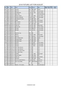 2016 FIXTURE LIST FOR AUGUST Day Date  Time