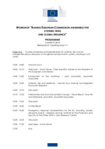 WORKSHOP “RAISING EUROPEAN COMMISSION AWARENESS FOR SYSTEMIC RISKS AND GLOBAL RESILIENCE” PROGRAMME 5 MARCH 2013 Berlaymont, meeting room 11