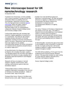 New microscope boost for UK nanotechnology research