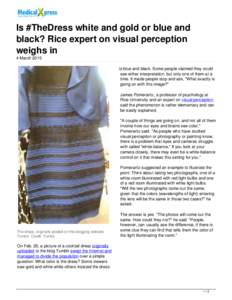 Is #TheDress white and gold or blue and black? Rice expert on visual perception weighs in