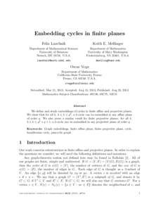 Embedding cycles in finite planes Felix Lazebnik Keith E. Mellinger  Department of Mathematical Sciences