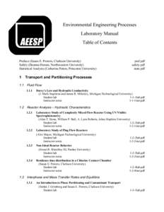 Environmental Engineering Processes Laboratory Manual Table of Contents Preface (Susan E. Powers, Clarkson University) Safety (Deanna Hurum, Northwestern University)
