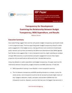 IBP Paper Applied research on open and accountable public finance management and civil society budget advocacy November 2014