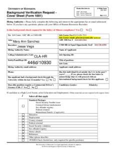 Route this form to:  Background Verification Request Cover Sheet (FormU Wide Form UM 1691
