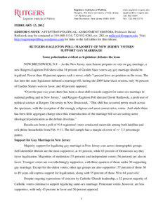 Eagleton Institute of Politics / Democratic Party / Eagleton / Politics of the United States / United States / Public opinion of same-sex marriage in the United States / English language / Recognition of same-sex unions in New Jersey / Same-sex marriage in Connecticut / Same-sex marriage