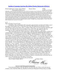 Southern Campaign American Revolution Pension Statements & Rosters Pension application of James Akens W4625 Transcribed by Will Graves Frances Akens