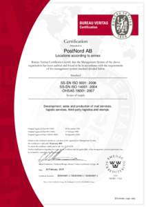 OHSAS 18001 / Management / ISO 14000 / Public key certificate / Bureau Veritas / Form / ISO / Quality / Evaluation / Standards