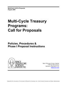 Multi-Cycle Call for Proposals August, 2009 Multi-Cycle Treasury Programs: Call for Proposals