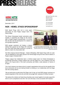 PRESSRELEASE NGK Spark Plugs (UK) Limited Maylands Avenue Hemel Hempstead Herts HP2 4SD