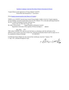 Southern Campaign American Revolution Pension Statements & Rosters Virginia Bounty-Land Application of Francis Bundy VAS1074 Transcribed and annotated by C. Leon Harris [From bounty-warrant records in the Library of Virg