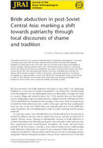 Bride abduction in post-Soviet Central Asia: marking a shift towards patriarchy through local discourses of shame and tradition