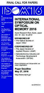 FINAL CALL FOR PAPERS  IN COOPERATION WITH The Optical Society