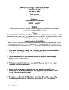 Chickaloon Village Traditional Council (Nay’dini’aa Na’) Strategic Plan Core Purpose To help our citizens thrive. Core Values