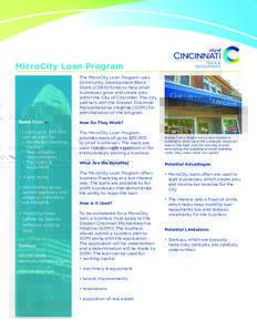 MicroCity Loan Program The MicroCity Loan Program uses Community Development Block Grant (CDBG) funds to help small businesses grow and create jobs within the City of Cincinnati. The City