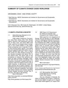 SUMMARY OF CLIMATE CHANGE CASES WORLDWIDE (2F[removed]SUMMARY OF CLIMATE CHANGE CASES WORLDWIDE GROSSMAN, DAVE,1 AND STONE, SCOTT2