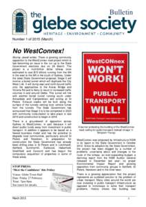 Bulletin  Number 1 of[removed]March) No WestConnex! Murray Jewell writes: There is growing community