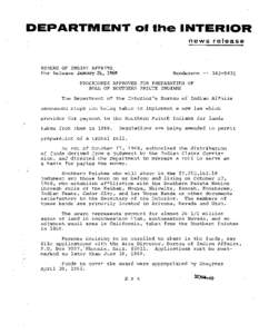 DE·PA·RTMENT of the INTERIOR news release BUREAU OF INDIAN AFFAIRS For Release January 24, 1969