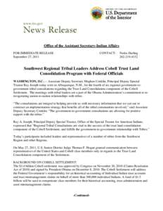    Office of the Assistant Secretary-Indian Affairs FOR IMMEDIATE RELEASE September 27, 2011