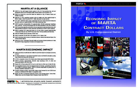 MARTA at a glance 	 MARTA is the ninth largest transit system in the U.S. that provides bus, rail and paratransit service and the largest public transit system in the southern U.S. MARTA is funded by a one-cent sales tax