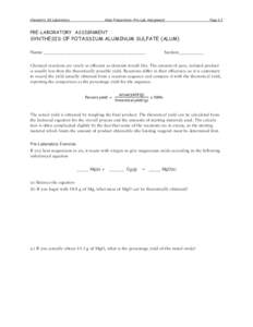 Chemistry 111 Laboratory  Alum Preparation—Pre-Lab Assignment Page C-1