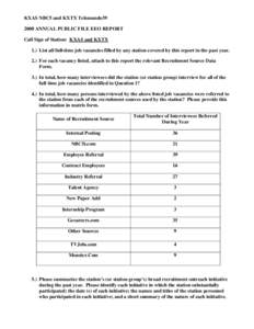 KXAS NBC5 and KXTX Telemundo39 2008 ANNUAL PUBLIC FILE EEO REPORT Call Sign of Station: KXAS and KXTX 1.) List all full-time job vacancies filled by any station covered by this report in the past year. 2.) For each vacan