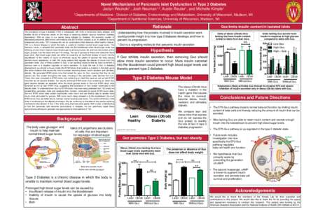 Novel Mechanisms of Pancreatic Islet Dysfunction in Type 2 Diabetes Jaclyn Wisinski1*, Josh Neuman1,2, Austin Reuter1, and Michelle Kimple1 of Medicine - Division of Diabetes, Endocrinology and Metabolism, University of 