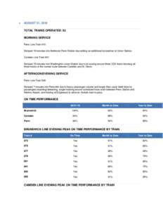 •  AUGUST 31, 2010 TOTAL TRAINS OPERATED: 83 MORNING SERVICE Penn Line Train 410