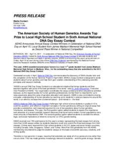 American Society of Human Genetics / Genetics Society of America / Medical genetics / National Society of Genetic Counselors / Genetic testing / DNA / Personal genomics / American College of Medical Genetics / Brandon Colby / Biology / Medicine / Genetics