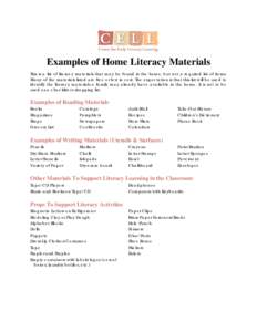 Examples of Home Literacy Materials