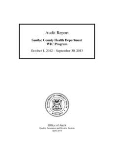 Audit Report Sanilac County Health Department WIC Program October 1, 2012 – September 30, 2013  Office of Audit