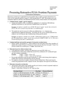 Instruction Sheet January 2005 UHRS Processing Retroactive FLSA Overtime Payments (Use these instructions only for this process.)