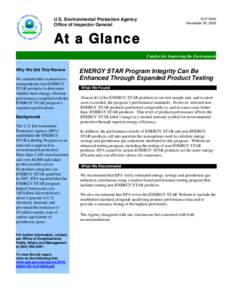 At a Glance: ENERGY STAR Program Integrity Can Be Enhanced Through Expanded Product Testing