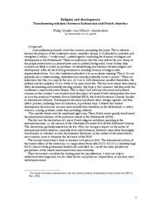 Religion and development; Transforming relations between Indonesian and Dutch churches Philip Quarles van Ufford – Amsterdam